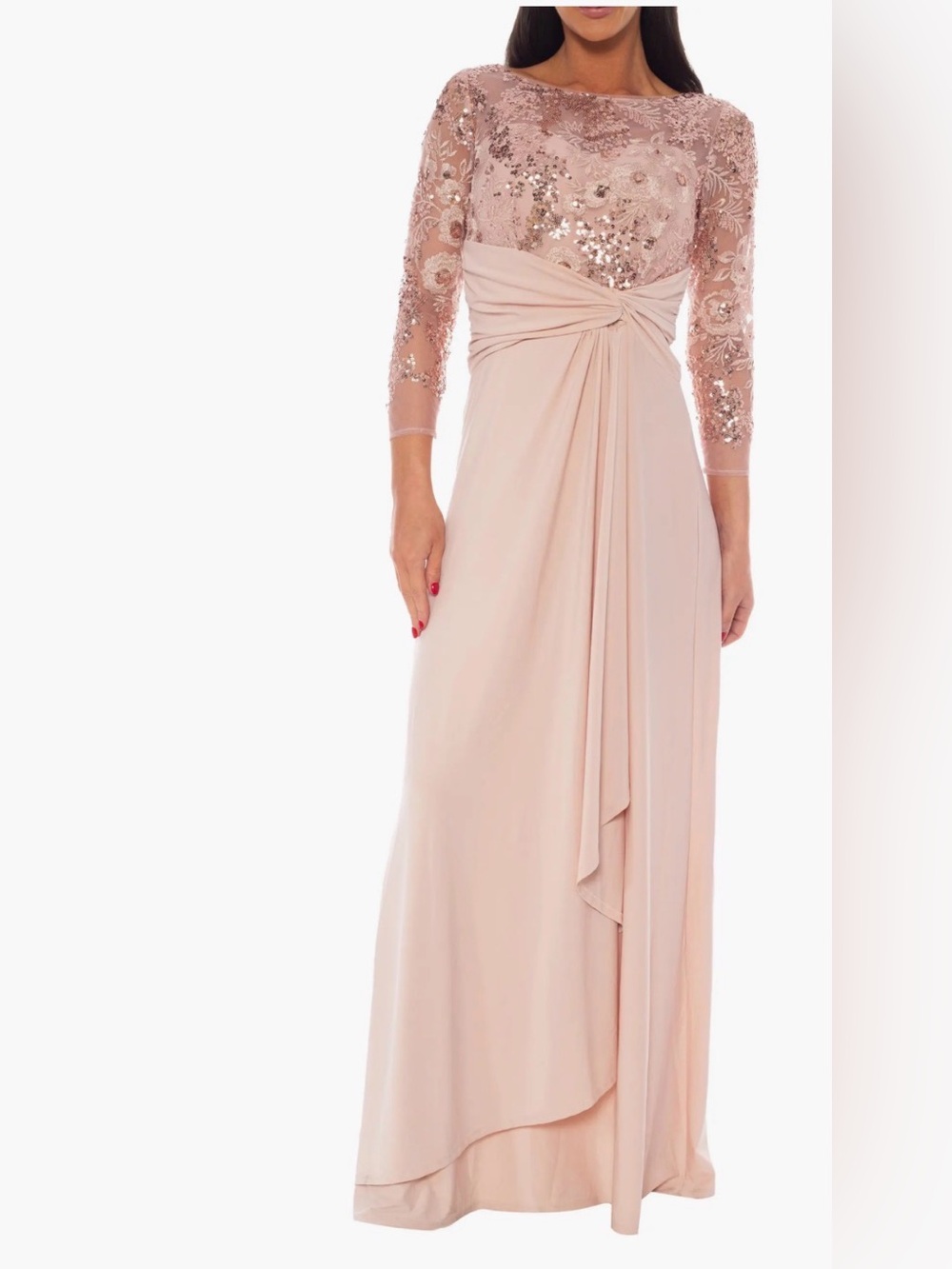 Oleg Cassini Mesh Sequin Three-Quarter Sleeve Gown Size:S $229